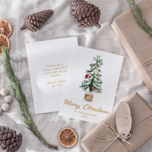Watercolor Gold Ornaments Tree Merry Christmas Holiday Card