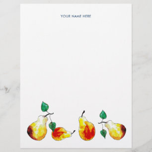 Watercolor Gold Pears Hand-Illustrated Botanical Letterhead