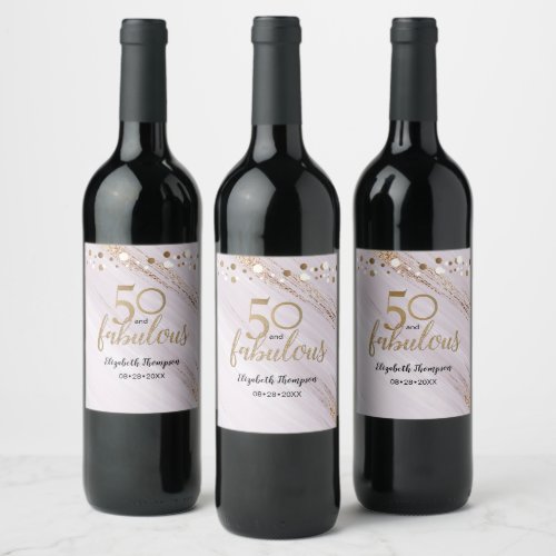 Watercolor Gold Personalized 50 and Fabulous Wine Label