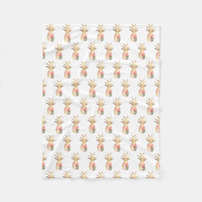 Watercolor Gold Pineapple Fleece Blanket (Front)