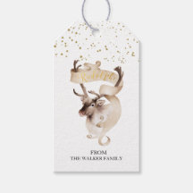 Watercolor gold Reindeer Rudolph family Christmas
