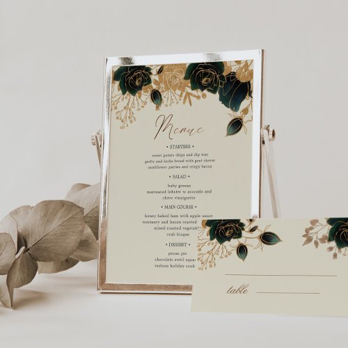 Watercolor Gold Rose Table Number And Wedding Menu