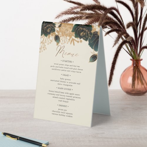 Watercolor Gold Rose Table Number And Wedding Menu Table Tent Sign