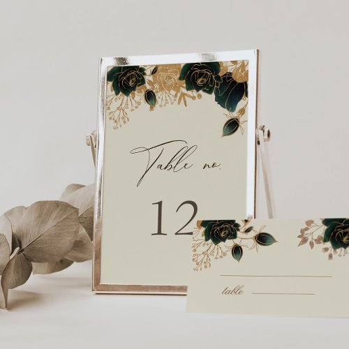 Watercolor Gold Rose Table Number Seating Card