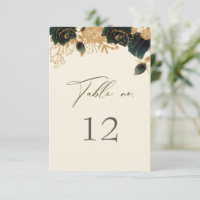 Watercolor Gold Rose Wedding Table Number