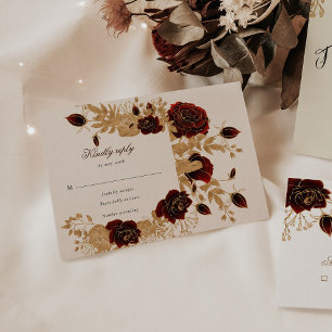 Watercolor Gold Roses Floral RSVP Response Card