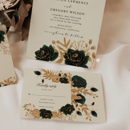 Watercolor Gold Roses Floral RSVP Response Card