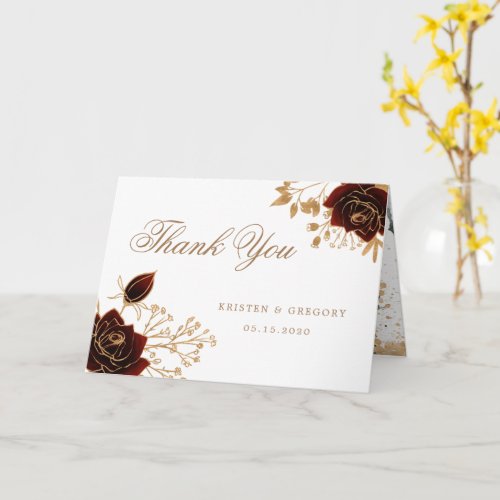 Watercolor Gold Roses Folded Photo Thank You Card