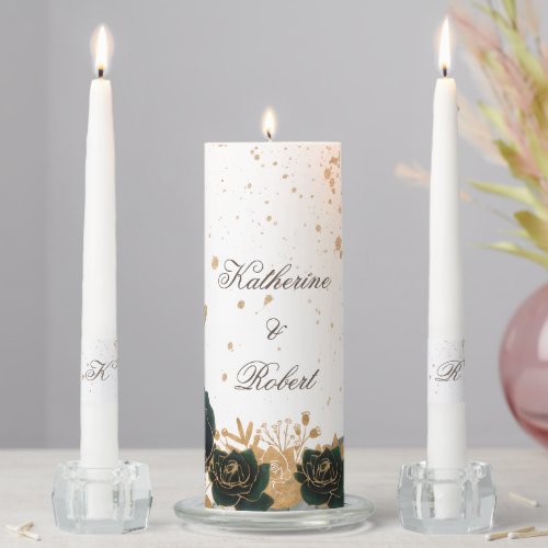 Watercolor Gold Roses Monogram Wedding Unity Candle Set