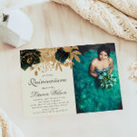 Watercolor Gold Roses Quinceanera Photo Invitation<br><div class="desc">Rich watercolor floral illustrations in emerald paired with gold foliage and elegant typography. Decorative letters are a part of a custom script but can be incorporated in a monogram design upon your request. Contact us through our store for specific customization options and requests.</div>