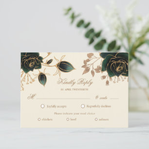 Watercolor Gold Roses RSVP Meal Choice Card