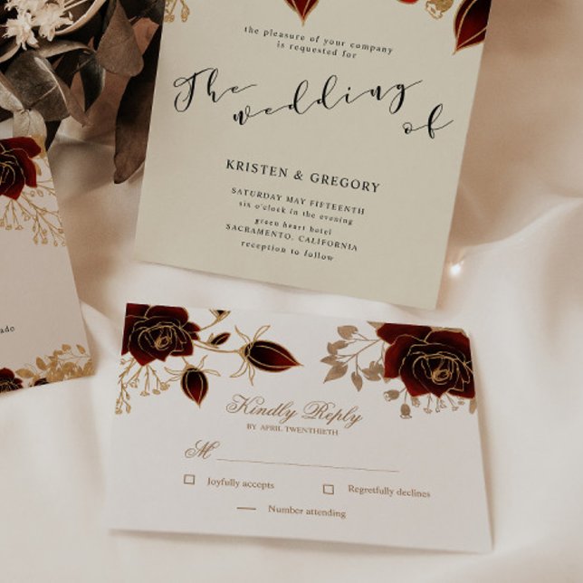 Watercolor Gold Roses RSVP Response Card (Creator Uploaded)
