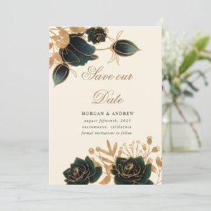 Watercolor Gold Roses Save The Date Invitation