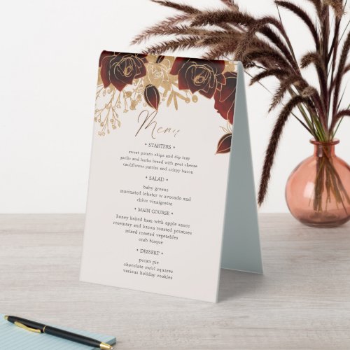 Watercolor Gold Roses Table Number And Menu Table Tent Sign