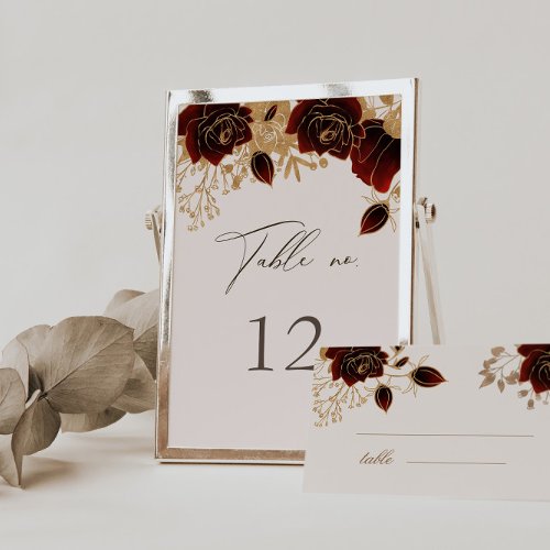 Watercolor Gold Roses Table Number Seating Card