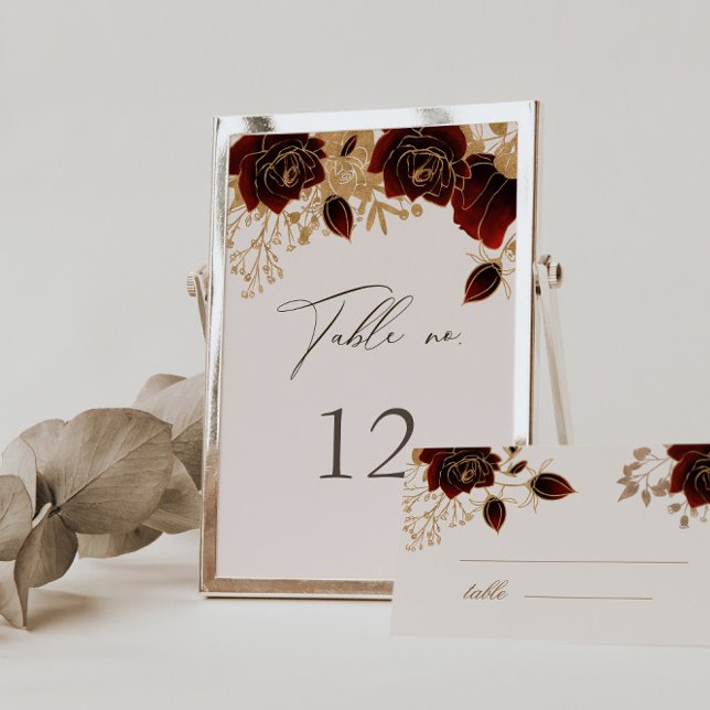 Watercolor Gold Roses Table Number Seating Card (Creator Uploaded)