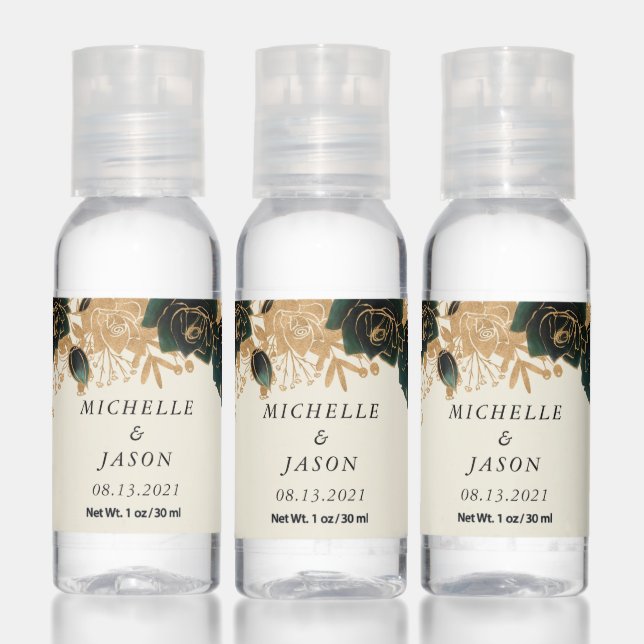watercolor gold roses wedding monogram hand sanitizer (Set)