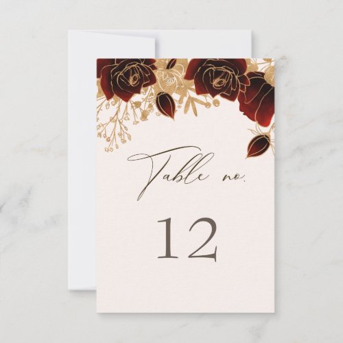 watercolor gold roses wedding table number