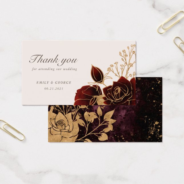 Watercolor Gold Roses Wedding Website Card (Office)