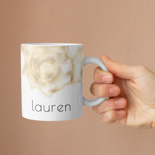 Watercolor Gold Seashell Personalized Monogram Coffee Mug