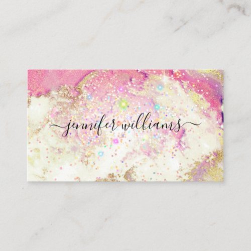 Watercolor Gold Sparkly Holographic Glitter Salon Business Card