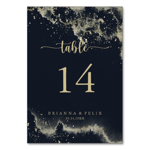 Watercolor Gold Splash Calligraphy Wedding  Table Number