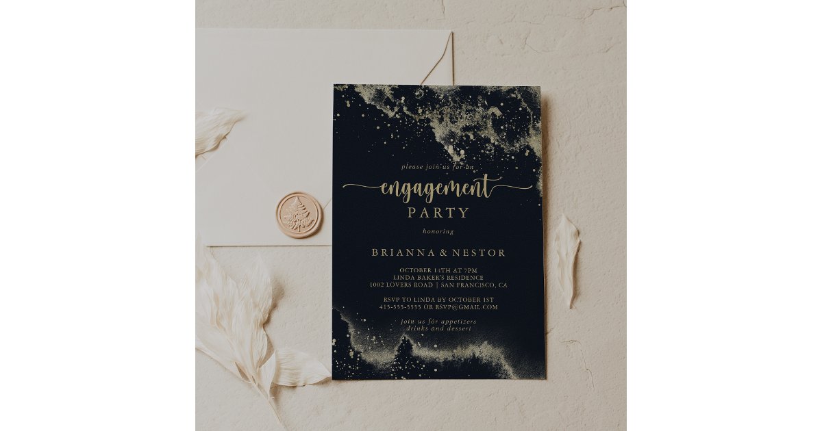 Watercolor Gold Splash Engagement Party Invitation | Zazzle