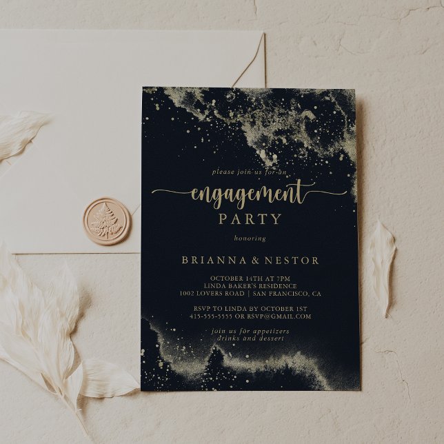 Watercolor Gold Splash Engagement Party Invitation (Creator Uploaded)