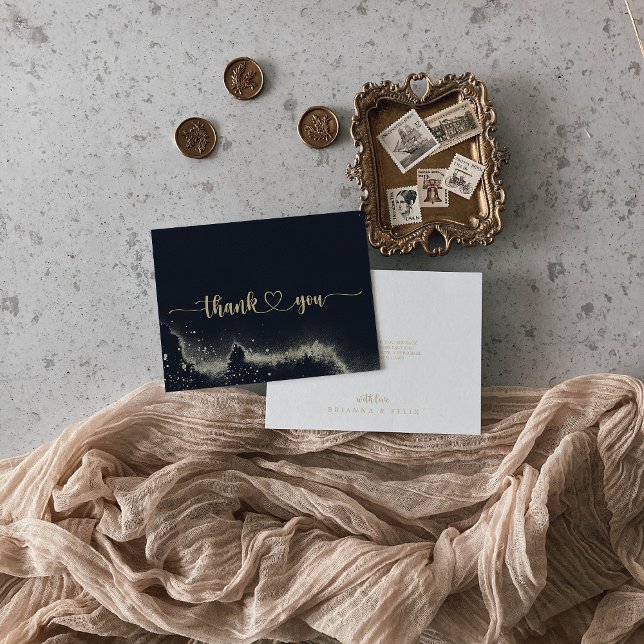 Watercolor Gold Splash Flat Wedding  Thank You Card (Creator Uploaded)