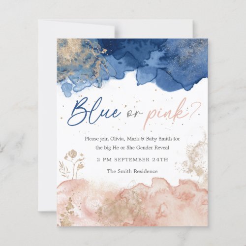 Watercolor Gold Splash Gender Reveal Invitation