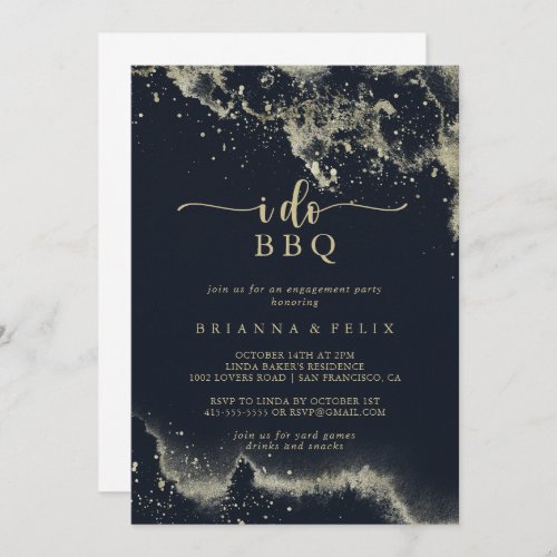 Watercolor Gold Splash I Do BBQ Engagement Party  Invitation