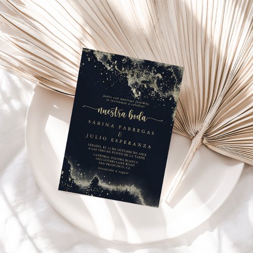 Watercolor Gold Splash Nuestra Boda Wedding   Invitation