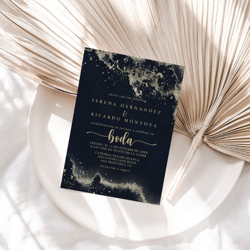 Watercolor Gold Splash Spanish Wedding    Invitation