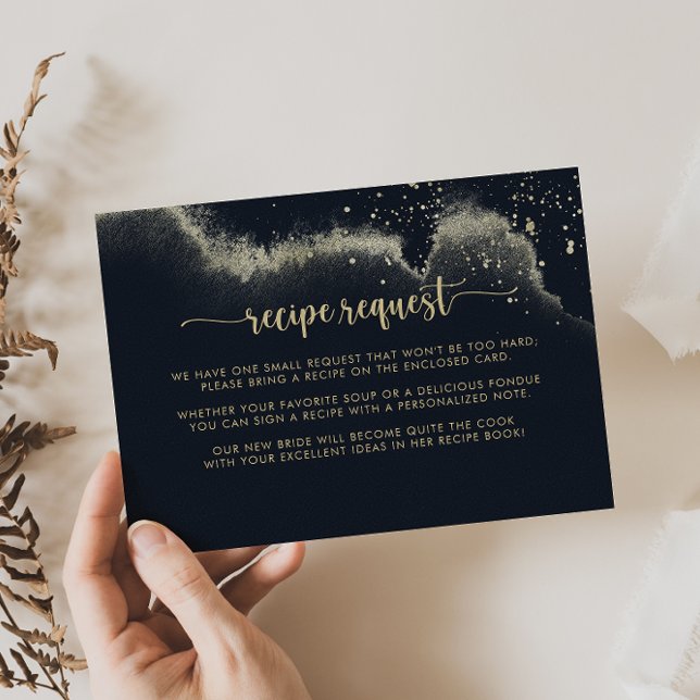 Watercolor Gold Splash Wedding Recipe Request   Enclosure Card (Creator Uploaded)