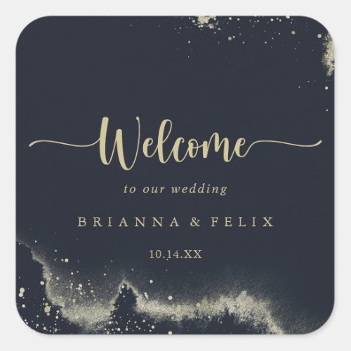 Watercolor Gold Splash Wedding Welcome   Square Sticker