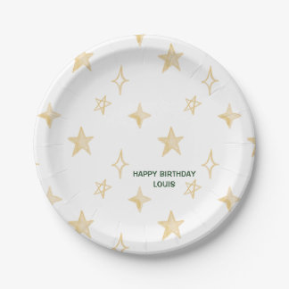 Watercolor gold stars happy birthday party paper plates