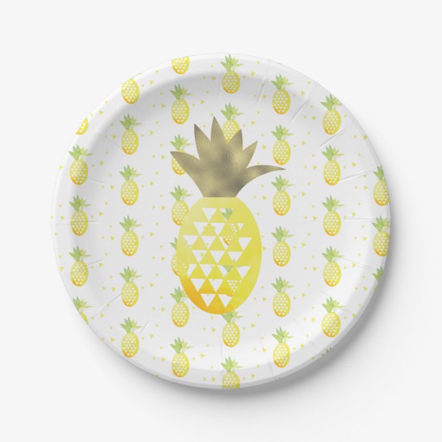 Watercolor Gold Tropical Pineapple Plates (Front)