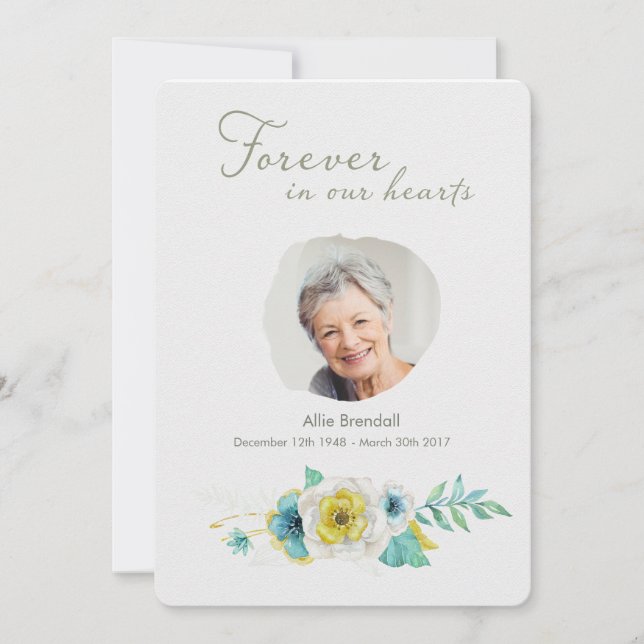 Watercolor Gold Turquoise Floral Photo Thank You Card (Front)
