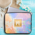 Watercolor gold turquoise purple orange monogram laptop sleeve<br><div class="desc">A sparkly, faux gold foil monogram square and oblong dots overlay a pastel turquoise blue, purple, pink, and yellow orange background on this chic, girly, modern monogramed neoprene laptop sleeve. Makes a fun and stylish statement every time you use it. This laptop sleeve comes in three sizes: 15", 13", and...</div>