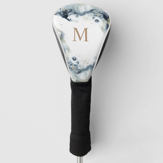 Watercolor Gold Waves Monogram Golf Head Cover (Front)