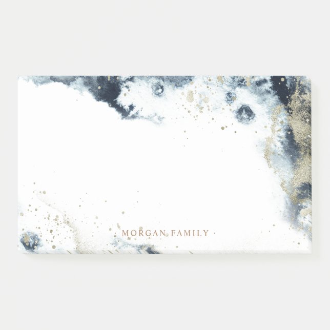 Watercolor Gold Waves Monogram Notes (Front)