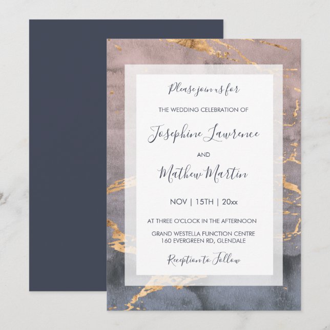 Watercolor & Gold Wedding Invitations (Front/Back)