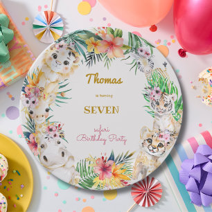 Watercolor gold Wild safari kids birthday Paper Plates