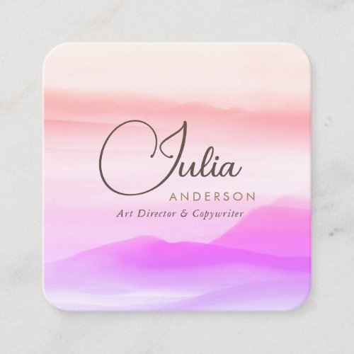 Watercolor Golden and Blush Pink Holography Script Square Business Card
