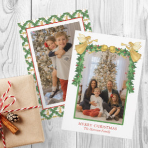 Watercolor Golden Angels Garland Christmas Photo Holiday Card
