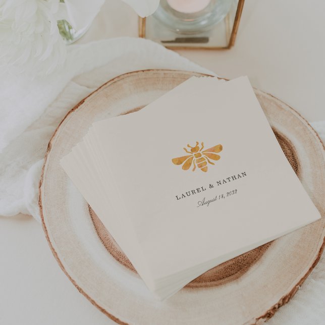 Watercolor Golden Bee Personalized Wedding Napkins (Creator Uploaded)
