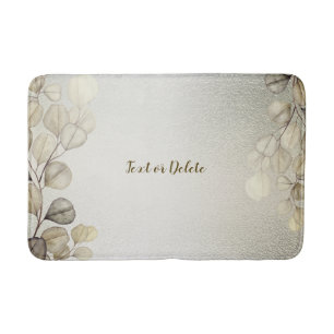 Watercolor Golden Eucalyptus Foliage Shiny Elegant Bath Mat