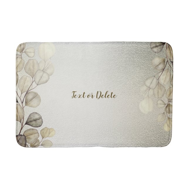 Watercolor Golden Eucalyptus Foliage Shiny Elegant Bath Mat (Front)