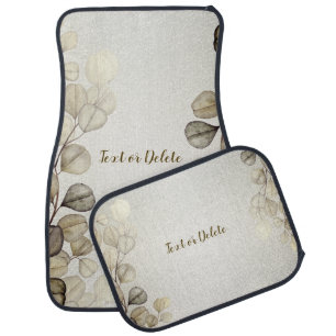 Watercolor Golden Eucalyptus Foliage Shiny Elegant Car Floor Mat