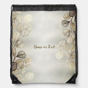 Watercolor Golden Eucalyptus Foliage Shiny Elegant Drawstring Bag